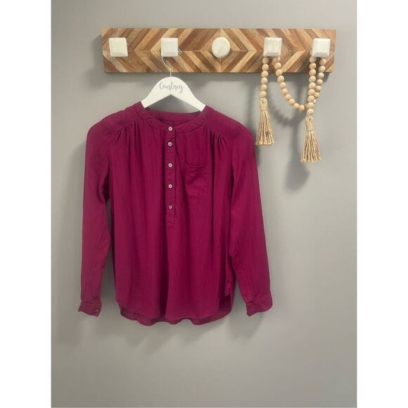 LOFT fuchsia half button down top Size XS petite - Picture 1 of 4